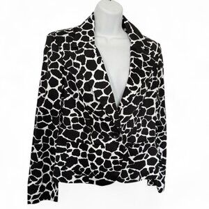 First Option BLACK & WHITE BLAZER JACKET Stretch Tailored Animal Print 1990’s